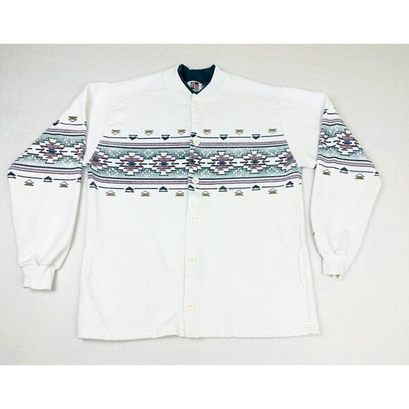 Vintage 90s Art unlimited Cardigan Sweater Sweatshirt Pockets Aztec Print - Picture 1 of 10